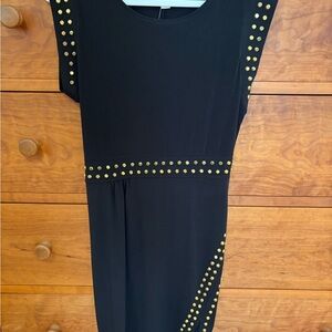 Michael Kors Black Midi Dress with Gold Stud Trim
